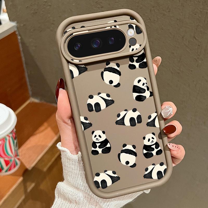 Lovely Pandas Pattern Matte Soft Phone Case For Google Pixel 9 Pro XL 8 Pro 8A Shockproof Lens Protection TPU Bumper Cover