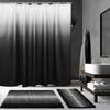 3 Pcs Black Shower Curtain And Rug Sets With 12 Hooks,Waterproof Ombre Bathroom Shower Curtains Set For Hotel Bathroom Decor
