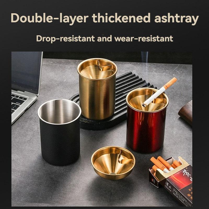Thickened ashtray stainless steel household car ashtray Internet Coffee bar ashtray funnel with lid anti-fly ash anti-drop