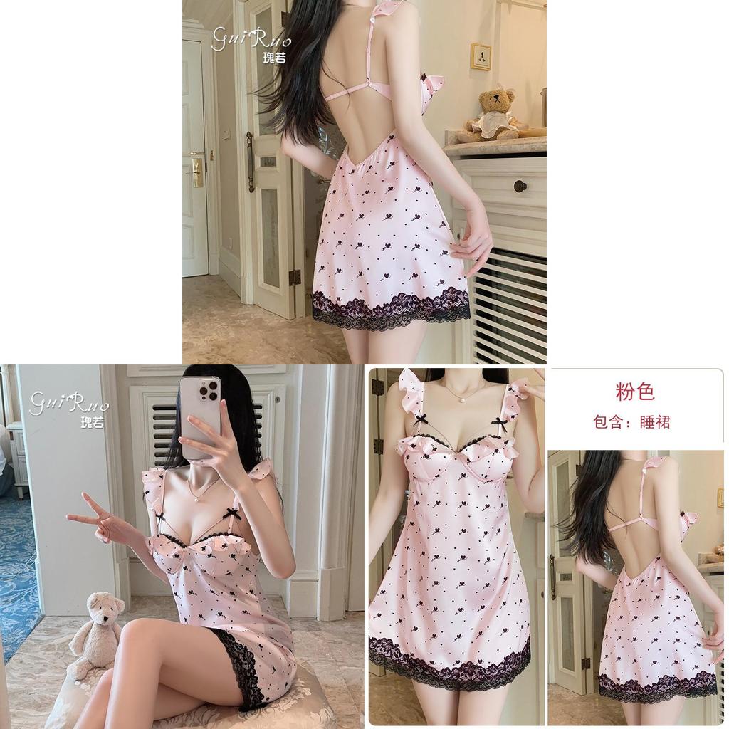 Sexy Deep V Satin Lingerie Set With Sleeveless Design And Padded Chest For Young Women Comfort