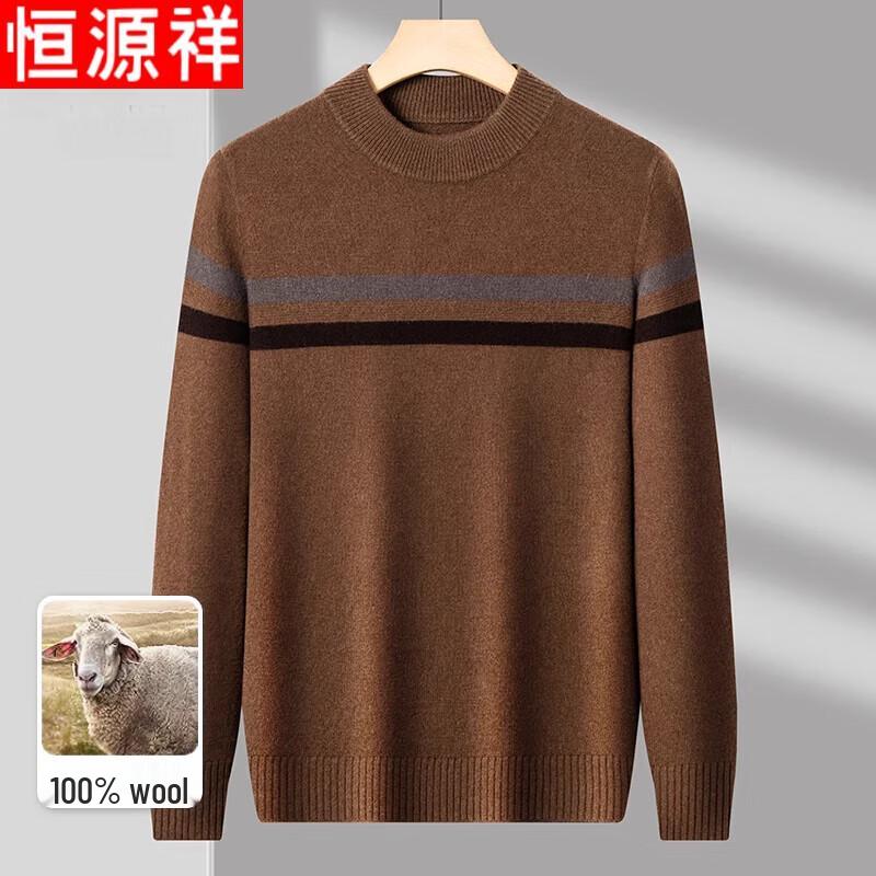 Hengyuanxiang Men's 100% Wool Thick Round Neck Sweater