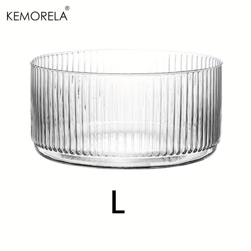 1PCS Striped Glass Salad & Fruit Bowl - Scratch-Resistant Round Serving Dish for Afternoon Tea Dessert Display Iced Fruit Plate