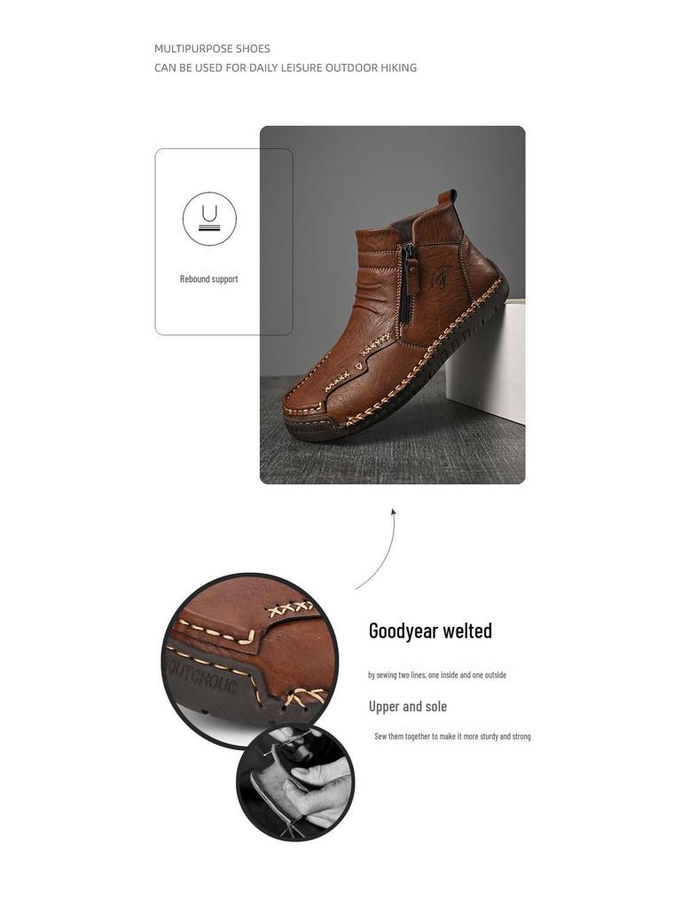 Herren Herbst/Winter Britischer Stil Warme Leder Martin Stiefel - Übergröße High-Top Kurze Stiefel mit Samtfutter