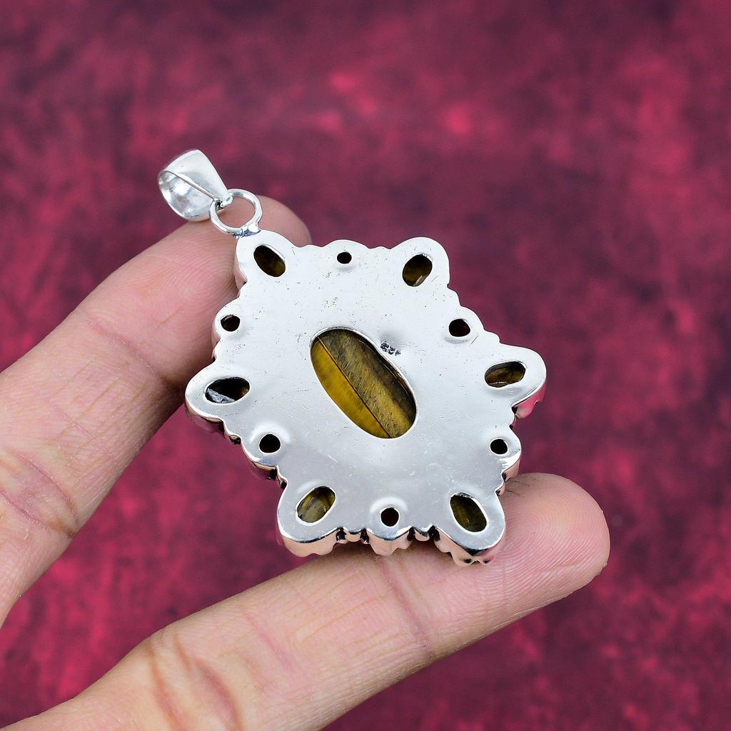 Pingente de prata esterlina sólida 925 olho de tigre, pingente de pedra preciosa feito à mão, presente para a mãe, joias antigas