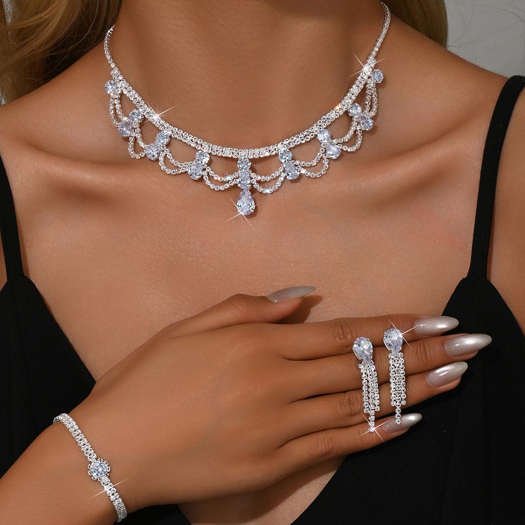 Luxurious temperament necklace, earrings, bracelet three piece set suitable for wedding, dance, party accessories