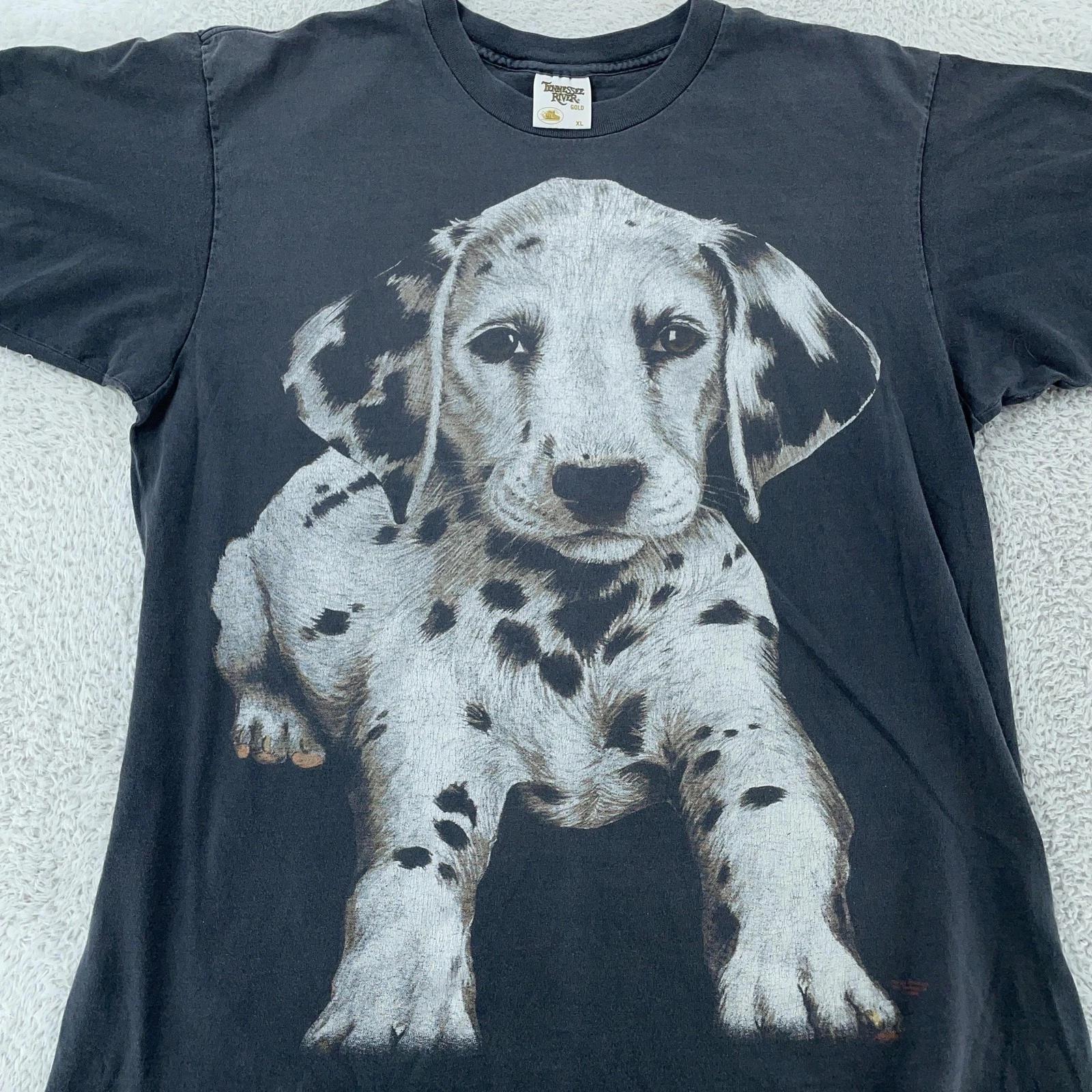 

Vintage Dalmatian Dog Big Graphic T-Shirt Mens XL Black Puppy Made in USA 90s S