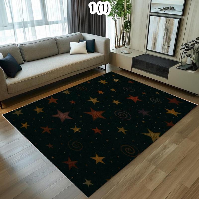 Minimalist Starry Night Area Rug Non-Slip Washable Floor Mat with Star Pattern Whimsical Celestial Carpet for Nursery Bedroom