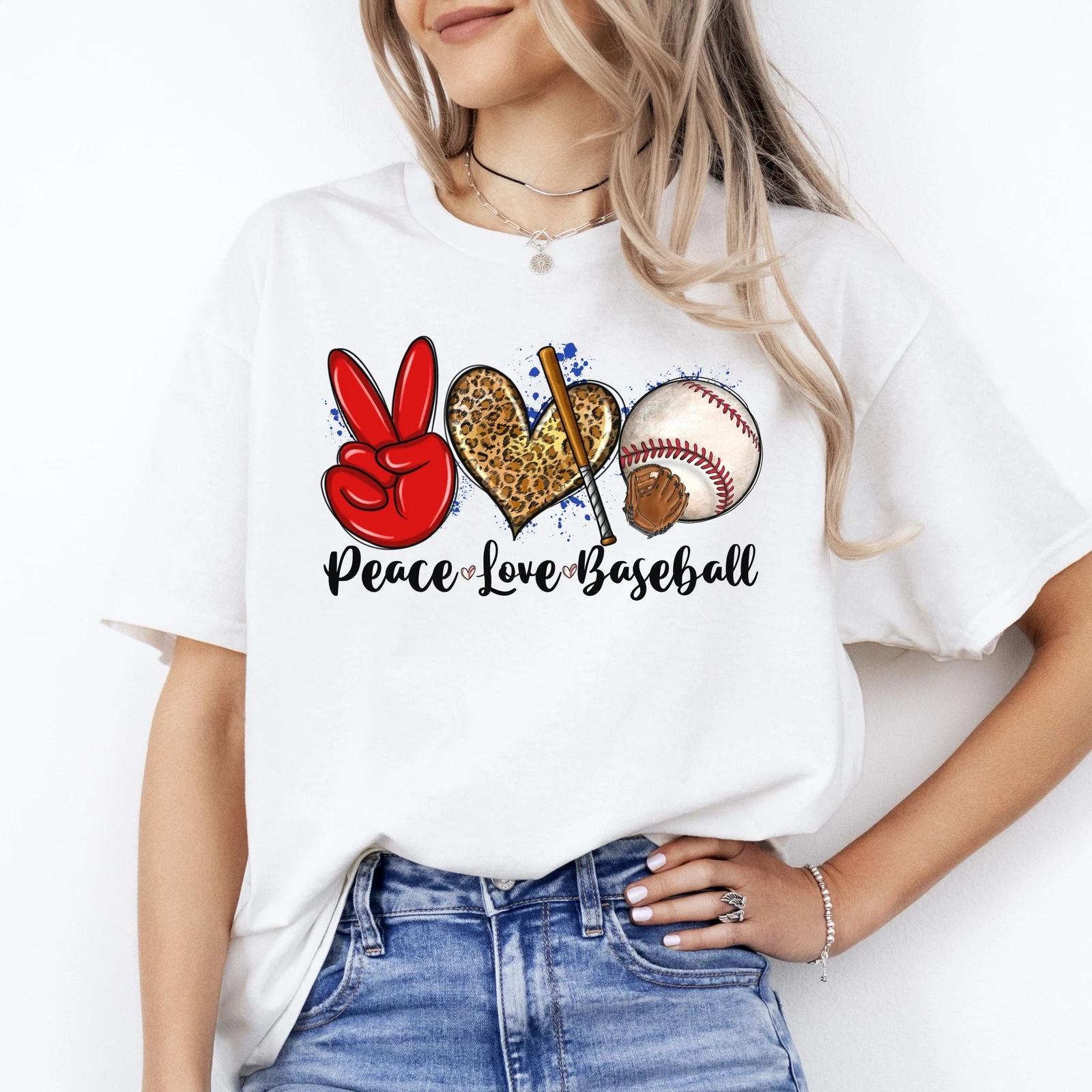 Peace Love Baseball T-shirt gift Baseball player mama leopard heart tee M