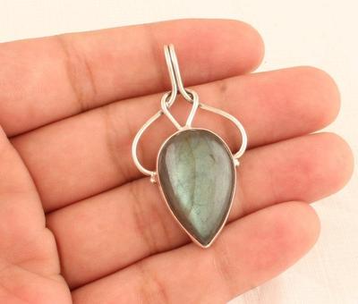 Solid 925 Sterling Silver Natural Labradorite Gemstone Handmade Birthstone Pendant Necklace Boho Jewelry
