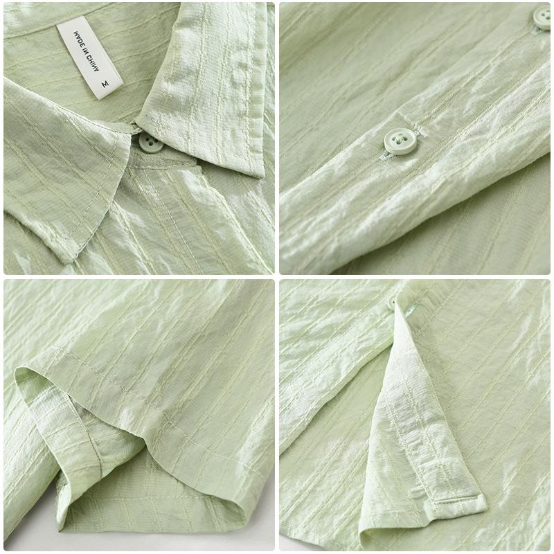 Summer Shirts for Men Harajuku Style Green Short Sleeve Shirt Daily Men's Casual Shirt Light Weight Tops