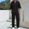 2025 Spring Men's Solid Color Casual Two-Piece Set: Short Sleeve Shirt & Long Pants