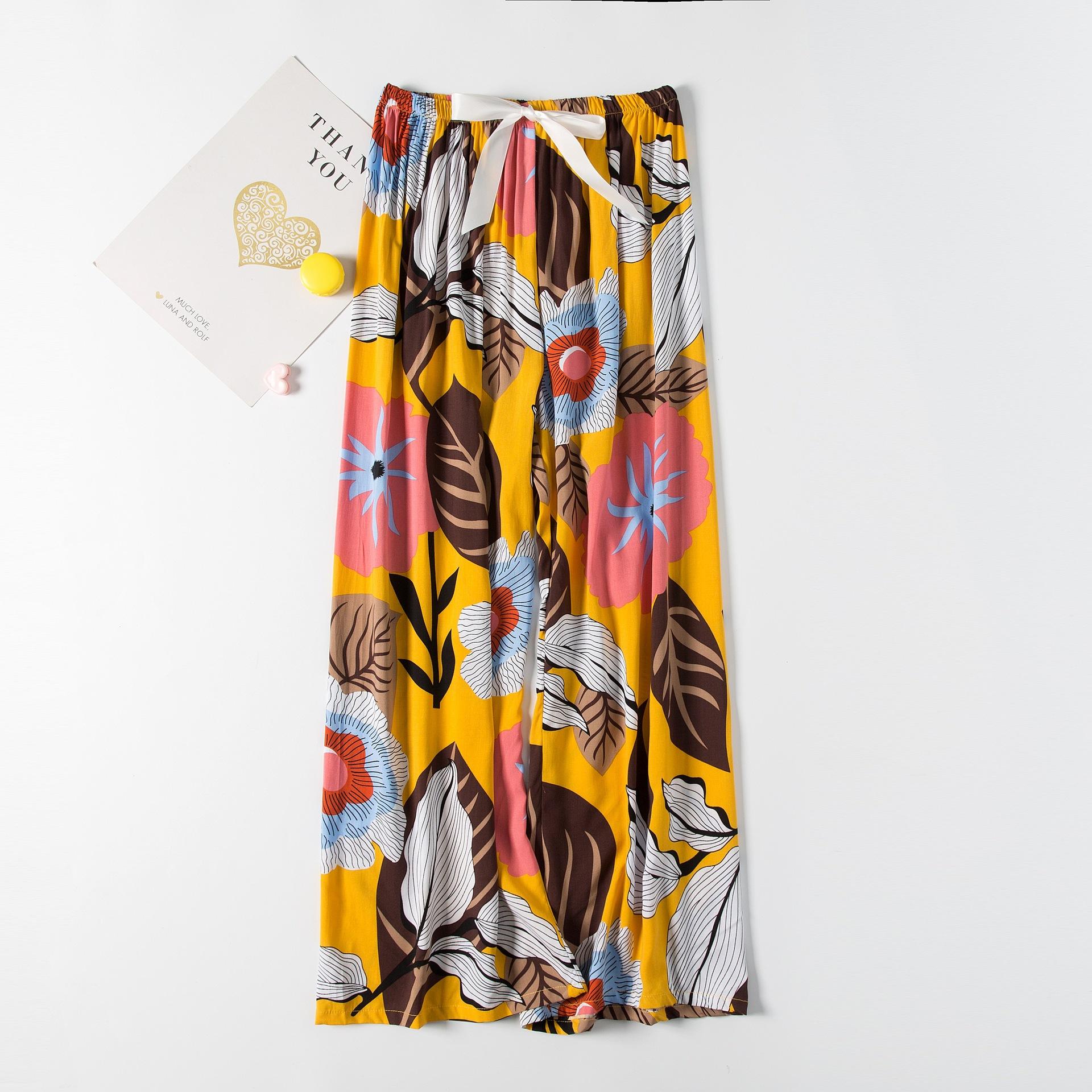 

Летние хлопковые шелковые пижамы женские свободные широкие брюки с принтом One Size