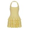 Abbigliamento Donna Festivo Colore Unico Collo Appeso Aspetto Vita Sottile Gonna Tutù Spice Girl Scollo Quadrato Gonna Torta Gonna Corta