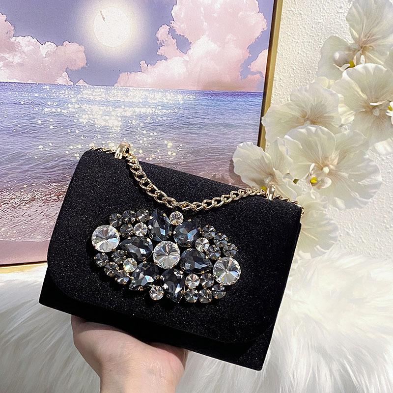 

Xiaoxiangfeng premium shiny rhinestone dinner bag suede chain light luxury change lipstick shoulder messenger bag чёрный