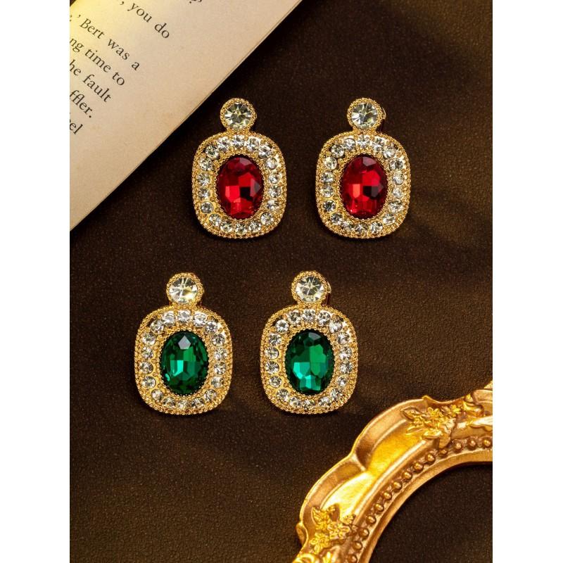 Vintage Emerald Zircon Earrings With A High-end Feel Featuring Palace Style Studded Antique Women