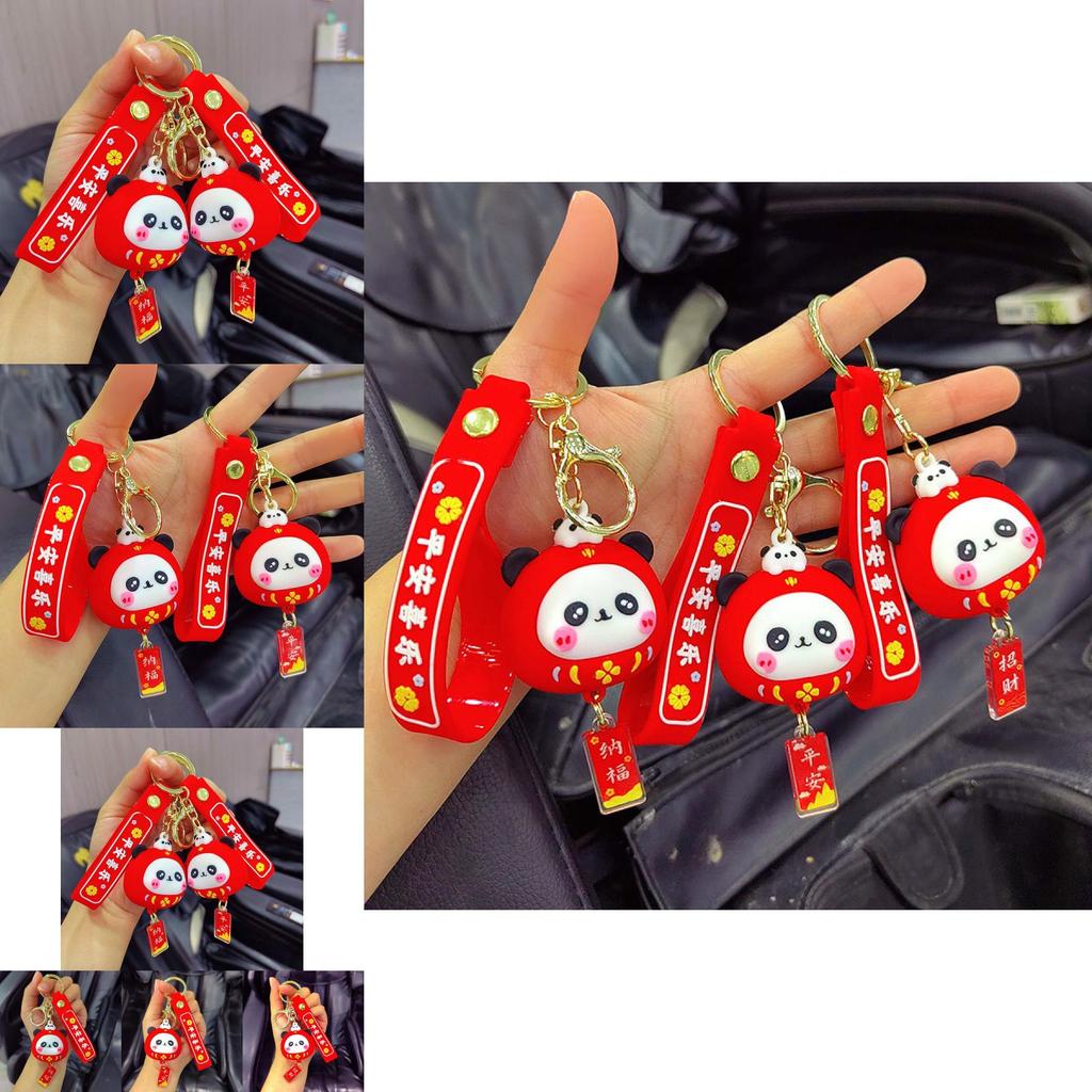 Adorable Cartoon Daruma Panda Keychain Pendant Cute Car Key Ring Accessory