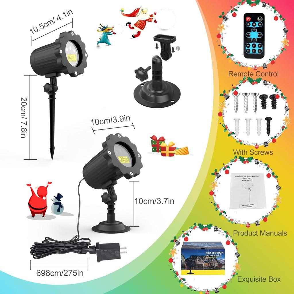 Waterproof Firefly Laser Projector Lights Outdoor,12 Effect Moving RGB Lights Show Laser Projection with RF Remote and Timer for Wedding Halloween