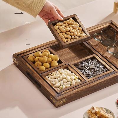 GIANXI Dry Fruit Tray Afternoon Tea Tray Snack Fruit Tray Multi-lattice Tea Tray Stove Side Tea Chinese Wooden Tray
