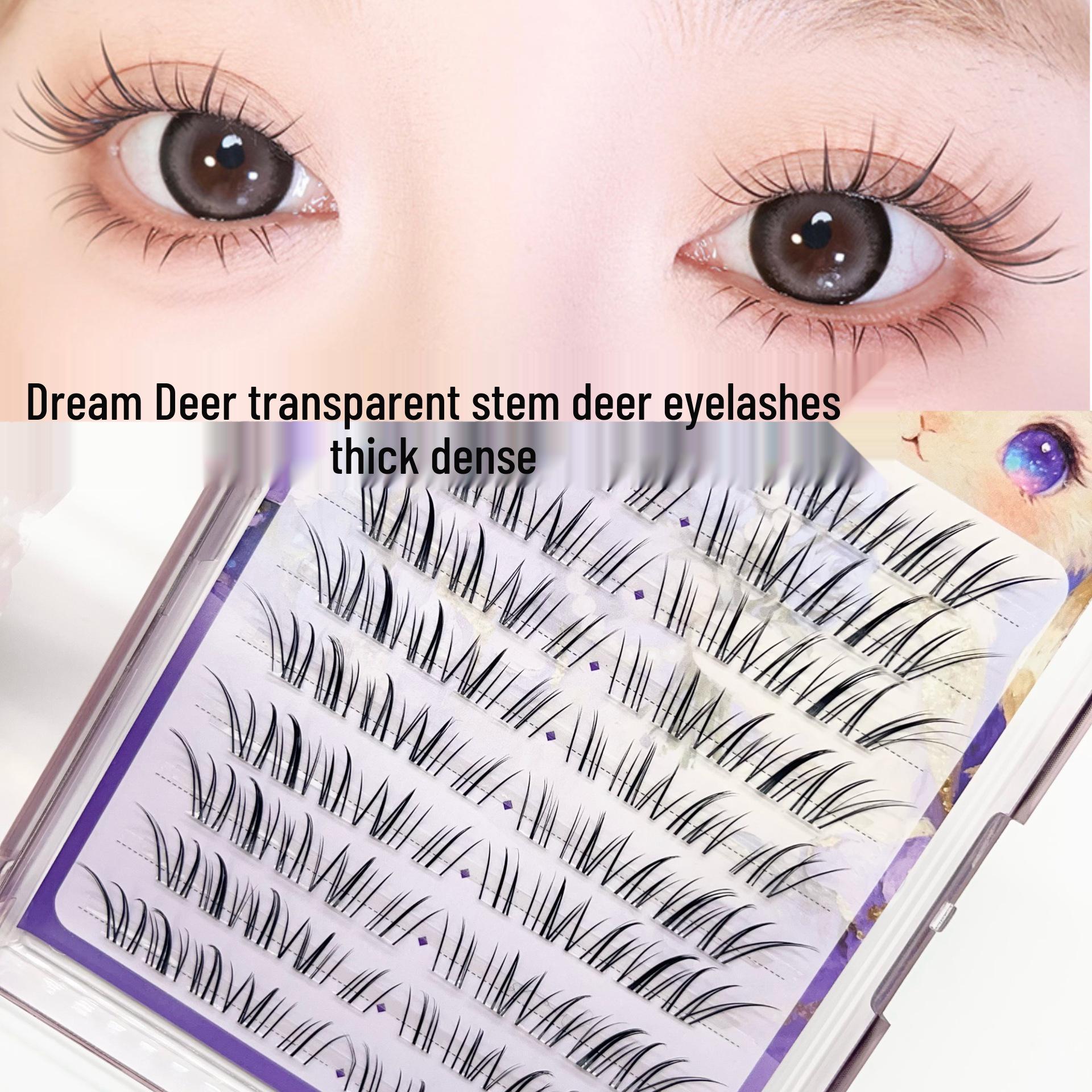 Dream Deer Transparent Stem Multi-Cluster False Eyelashes - Natural, Thick Upper Lashes for Beginners