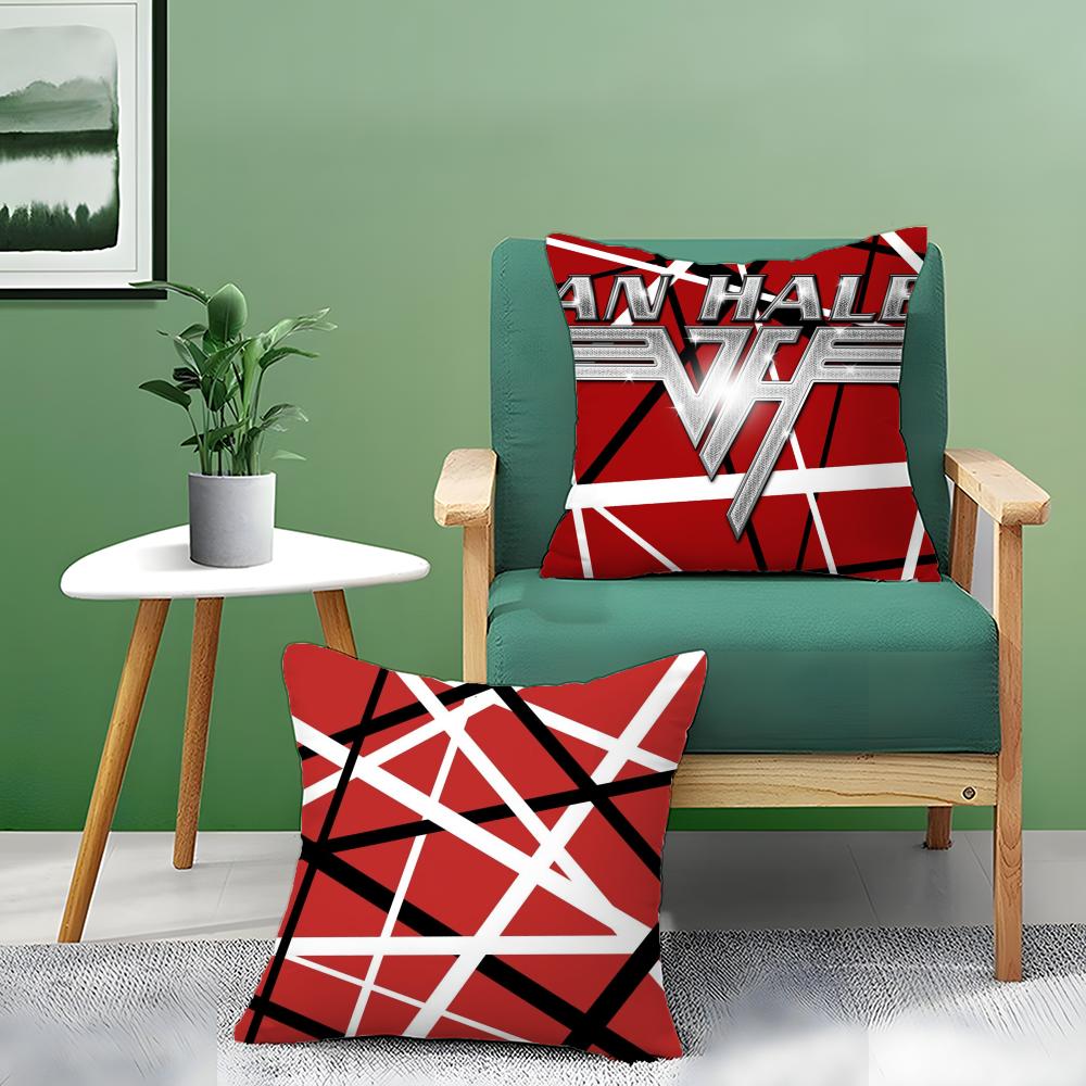 Eddie V-Van H-Halen Band Pillow Case Double-Sided Plush Sofa Cushion Covers Organic Breathable Invisible Zipper