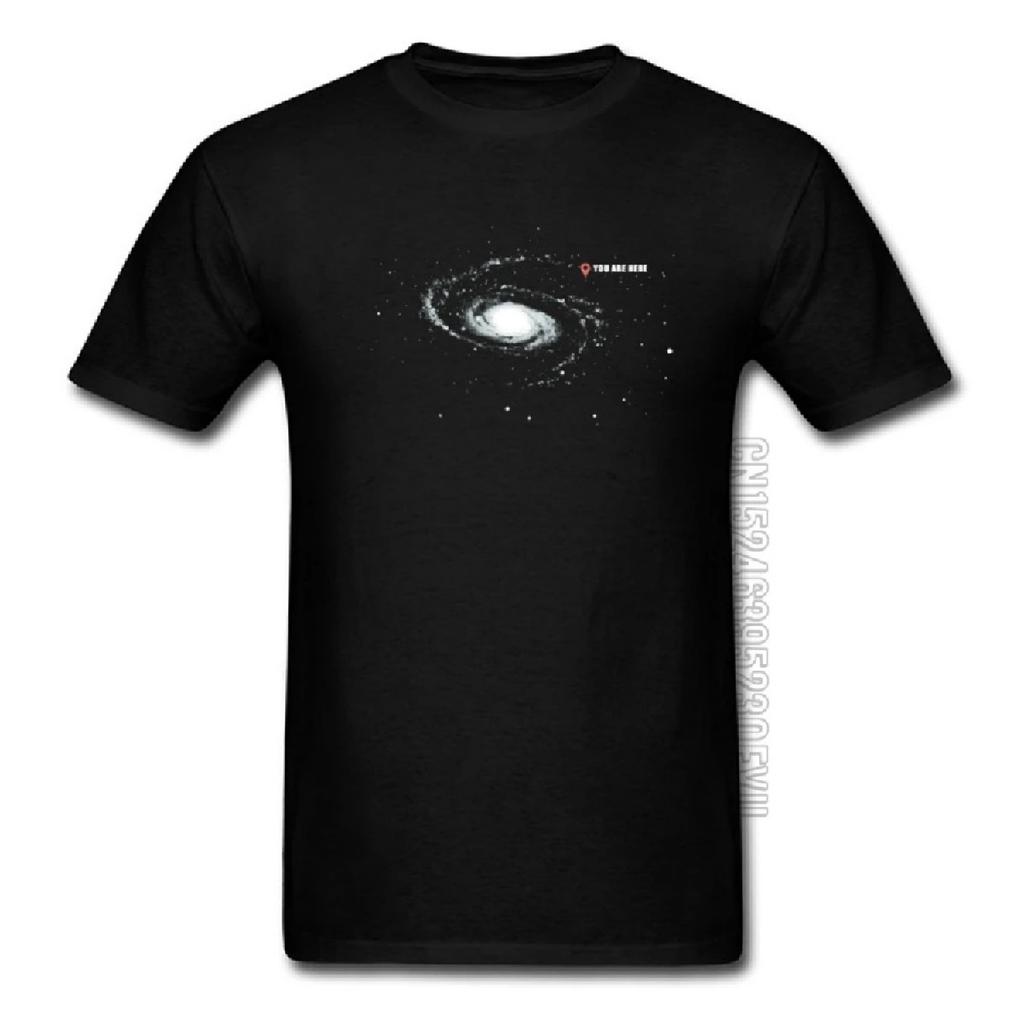 Black T-Shirts For Men Galaxy Space You Are Here 100% Cotton April FOOL DAY Summer Street Tops T Shirt Casual Tee Shirts Man