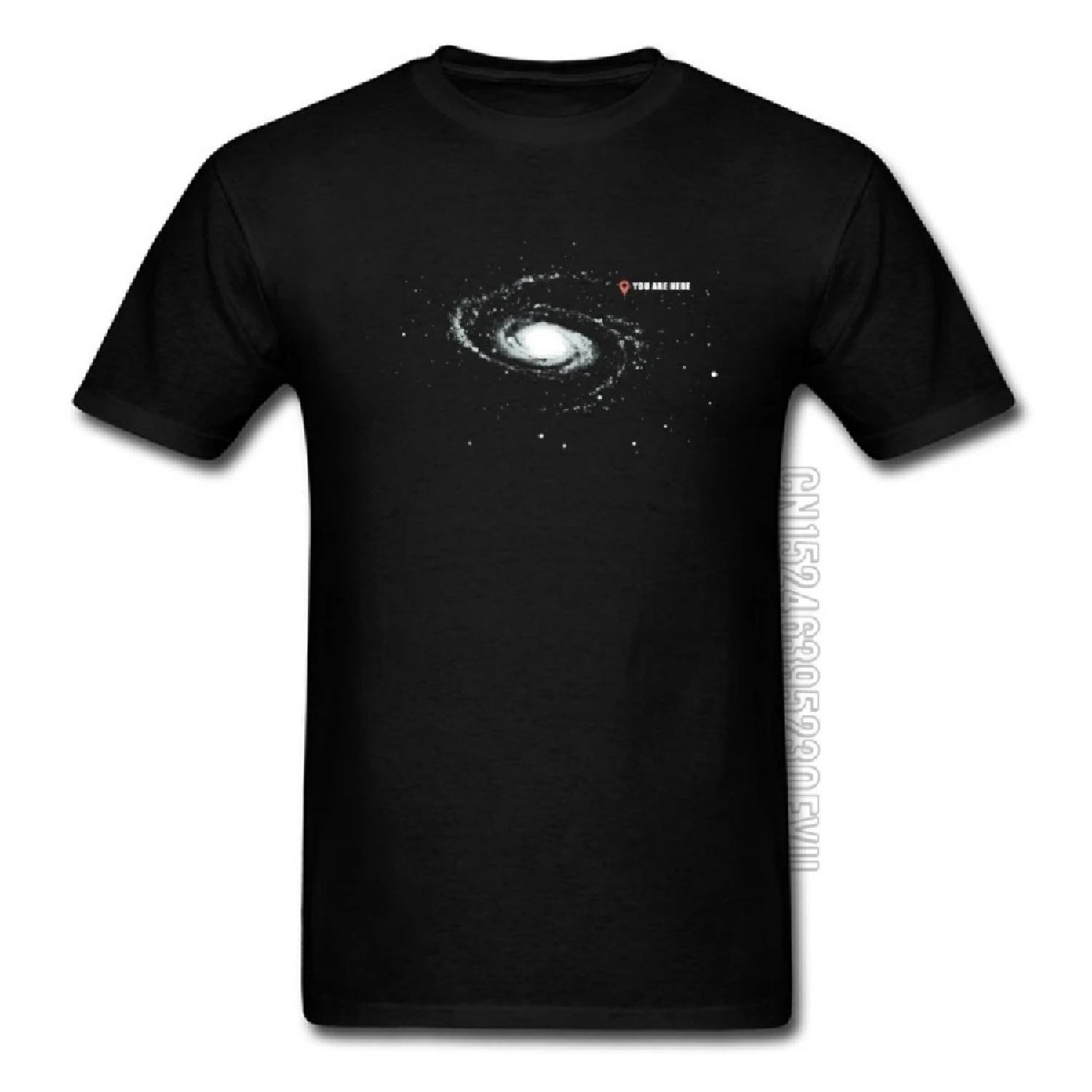 

Black T-Shirts For Men Galaxy Space You Are Here 100% Cotton April FOOL DAY Summer Street Tops T Shirt Casual Tee Shirts Man XXXXXL чёрный