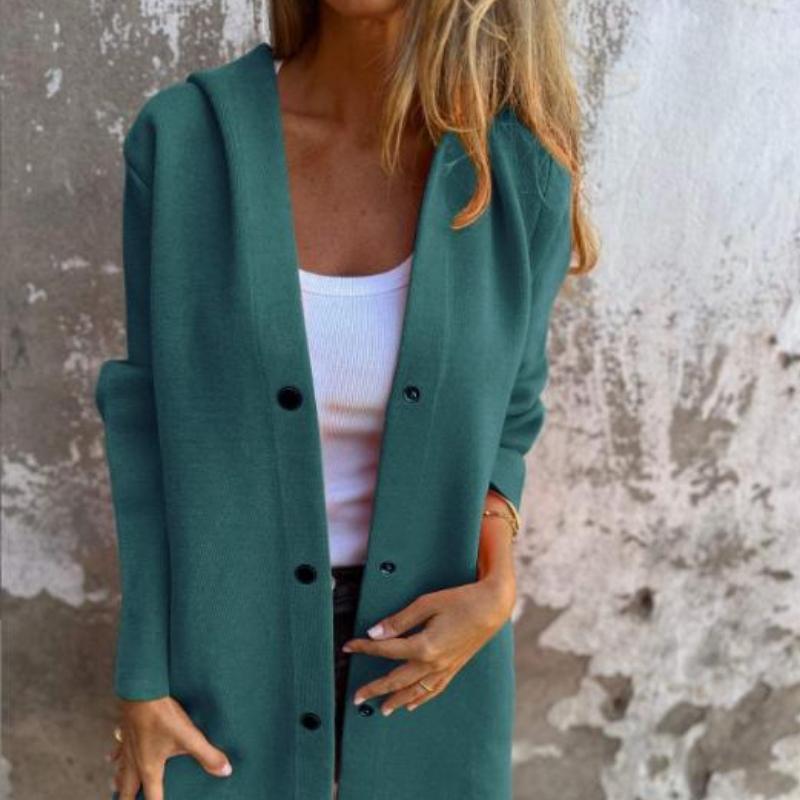 

Однотонное пальто с длинными рукавами и пуговицами, свободная и удобная женская одежда 5XL темно-зеленого