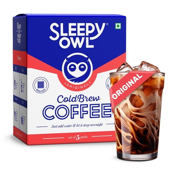 Sleepy Owl Original Cold Brew Coffee Bags | Set of 5 Packs - Makes 15 Cups | Easy 3 Step Overnight Brew - No Equipment Needed, 100% Arabica