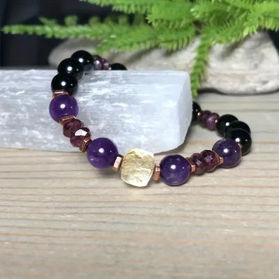 Tormalina Nera Ametista Granato Citrino Gioielli di Successo Guarigione Regalo Attira Denaro Protezione Bracciale 1Pz Empatia Sollievo Stress Bracciale