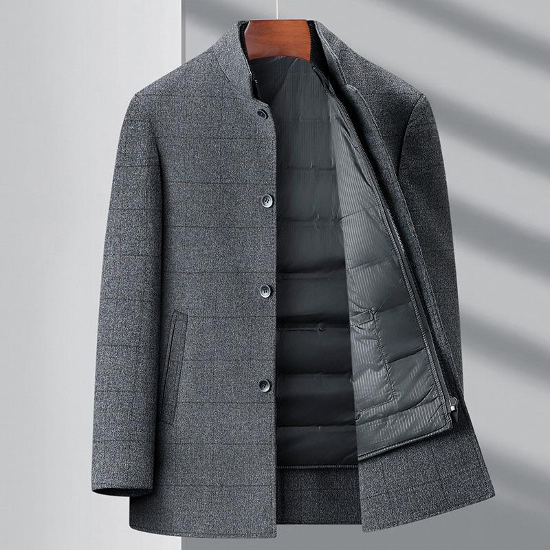 Men's Plus Size 2025 Double-Faced Wool Coat with Detachable Inner Down Jacket and Suit Collar