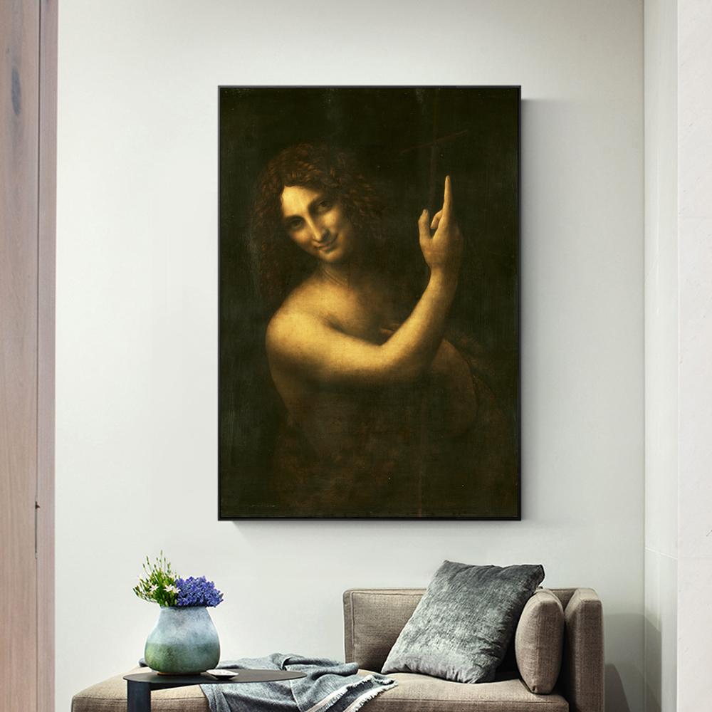 St. John the Baptist Canvas Paintings Reproductions Leonardo Da Vinci Famous Canvas Art Prints Home Decor Wall Art Pictures