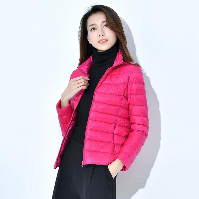 Women Coat Autumn Winter White Duck Down Jacket Solid Colors Warm Slim Zipper Fashion Light Down Coat