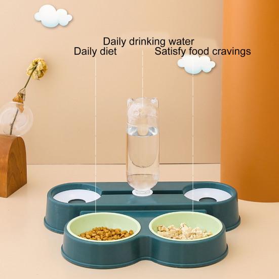 Dispensador Automático de Água para Animais de Estimação com Tigelas Duplas Anti-Tombamento Cães e Gatos Fluxo de Água por Gravidade Sem Derramamentos Acessórios para Animais de Estimação