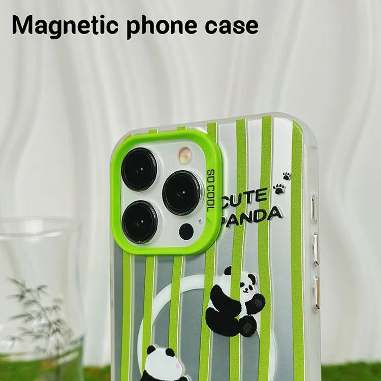 Magnetyczny uchwyt Frosted Phone Case kompatybilny i odpowiedni dla iPhone15 14 13 12 11promax xsmax xr 7 8plus Cute Panda