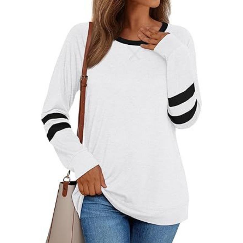 Podzimní dámské tričko s dlouhým rukávem Pikantní dívka Ležérní kulatý výstřih Barevně blokovaný top Módní trička Dámské