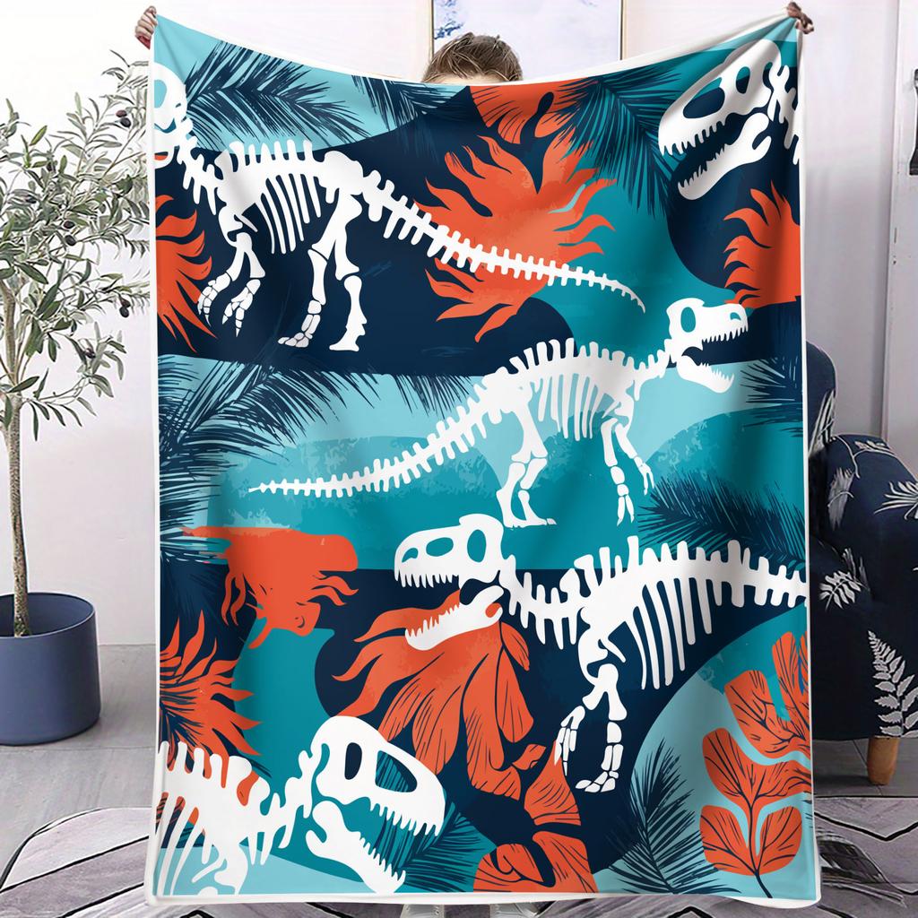 1PC Dinosaur Skeleton Tropical Fleece Throw Blanket for Fans Quality Soft Warm Blanket for Travel Picnic Home for Girl Boy