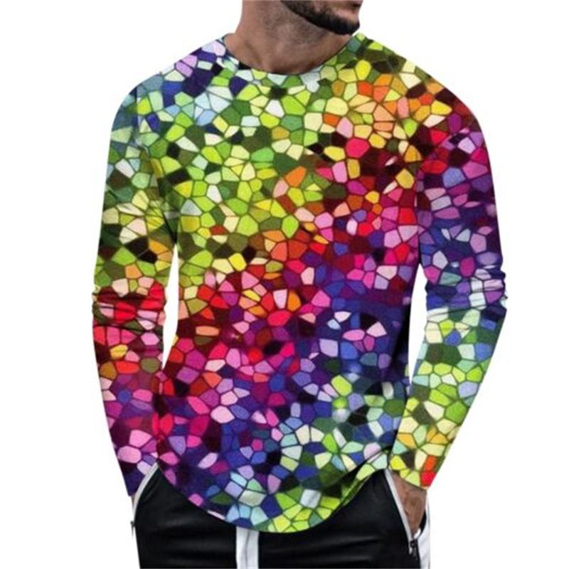 

Весна Осень Длинные рукава Мужские 3D Футболки Arnival Блестки Уличный Узор Печать Мужские Топы 4XL Плюс Размер Свободные Повседневные Футболки 4XL