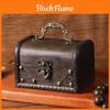 Vintage Wooden Desktop Storage Box With Lock For Home Office Organization