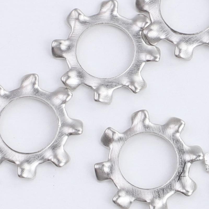 Nickel-Plated Iron External Tooth Lock Washer, Gear-Shaped, Sizes M3-M6