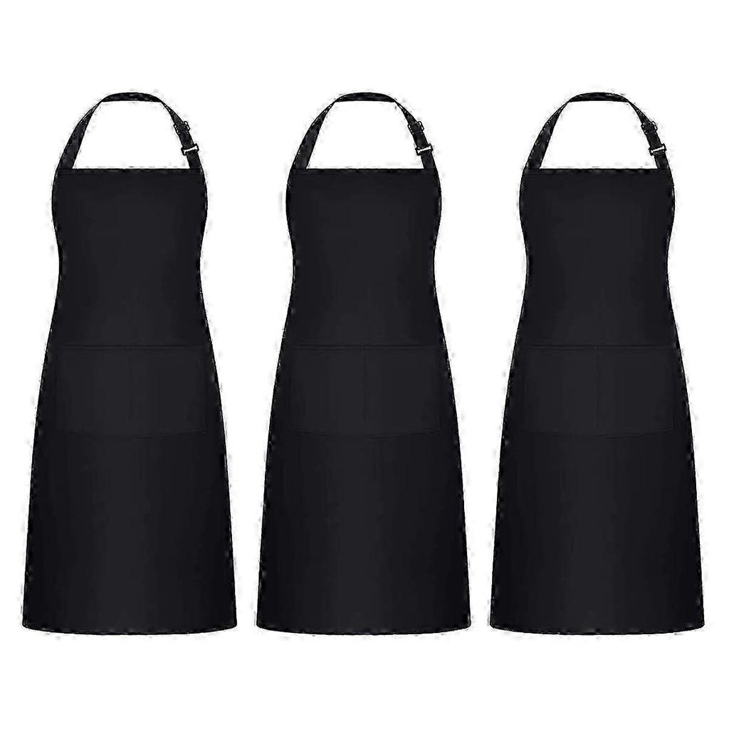 3 pieces of adjustable aprons with pockets, cooking aprons, kitchen aprons, kitchen aprons, used in kitchens, restaurants, and cafes (black, cotton) 2