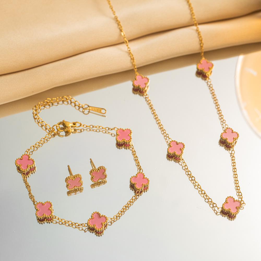 Titanium Steel 9mm Double-sided Four-leaf Clover Necklace Set for Women Fashionable Elegant and Luxurious