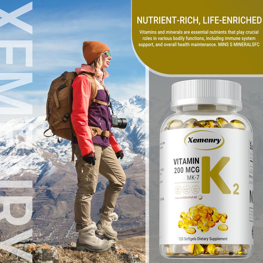 Xemenry Vitamin K2 MK-7 Supplement, 200 mcg Per Serving, Oil Softgles | Easily Absorbed, Active Menaquinone Form | Immune, Joint, & Heart Support
