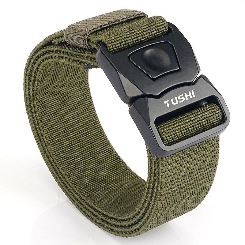 New Men'S Commuting Belt With Automatic Buckle Nylon Waistband, Outdoor Leisure Versatile Double-Layer Thick Belt