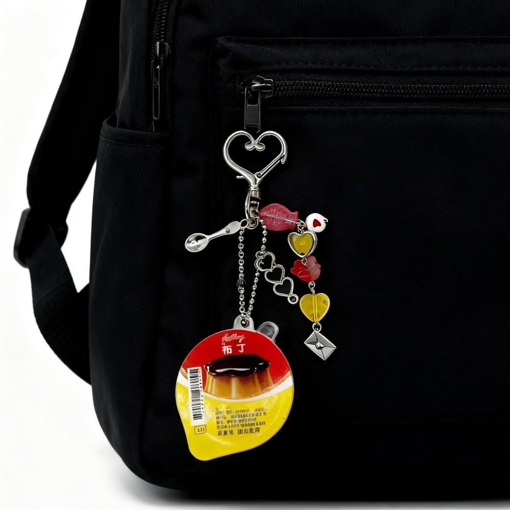 Cute Love Shaped Japanese Pudding Keychain Beaded Y2K Egg Flan Charm Flower Star Butterfly Bow Bag Pendant Backpack Decoration