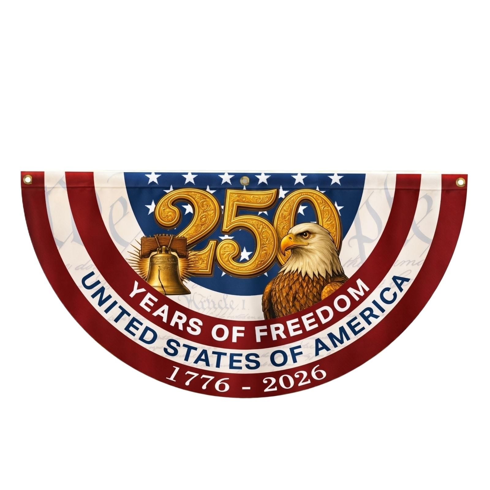 

250th Anniversary Commemorative Half Circle Banner United States of America 45x90cm Patriotic Decoration with Eagle Liberty Bell and Stars One Size синій