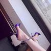 New Sexy Purple Charm High Heels Women's Stiletto Pointed Toe One Line Chain Rhinestone Hot Girl Baotou Sandals