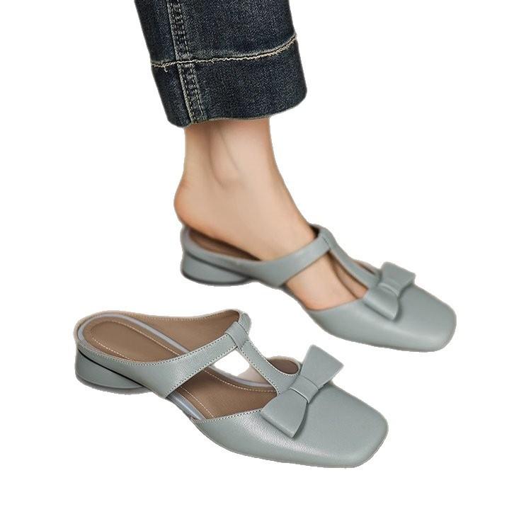 French Square Head Muller Shoes Women's 2025 Summer New Versatile Comfortable Simple Bag Head Half Drag Sandals with Skirt Slippers