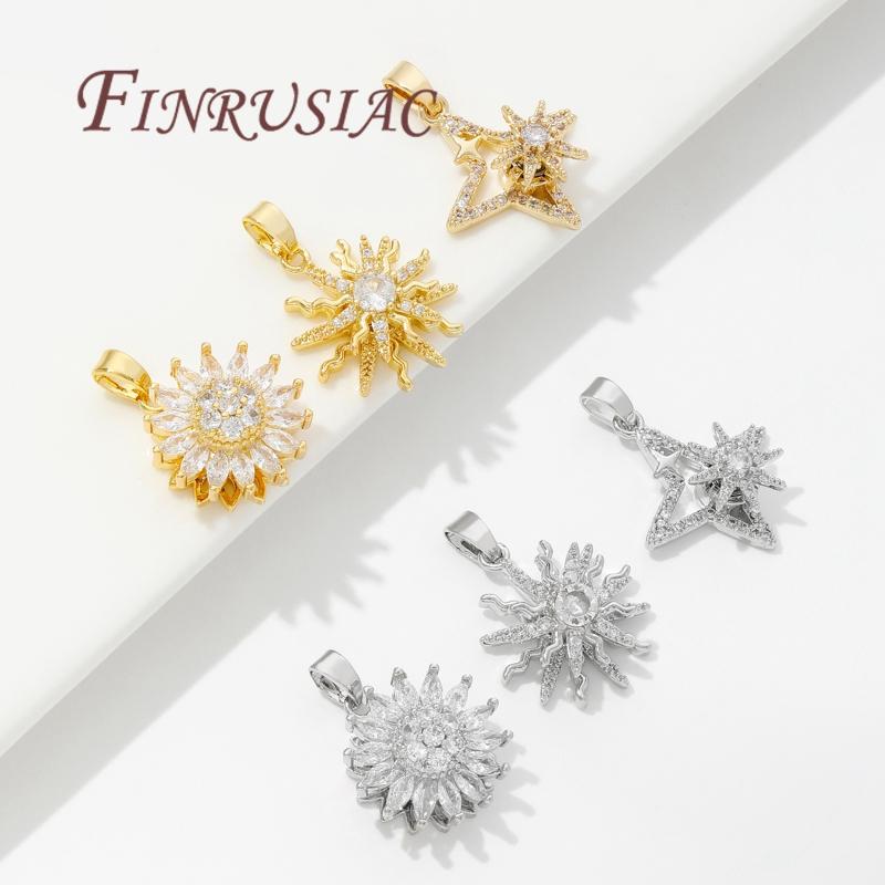 Fashion Crystal Zircon Charms For Necklace 18K Gold Plated Star/Flowers Pendants Accessories DIY Jewelry Making Supplies