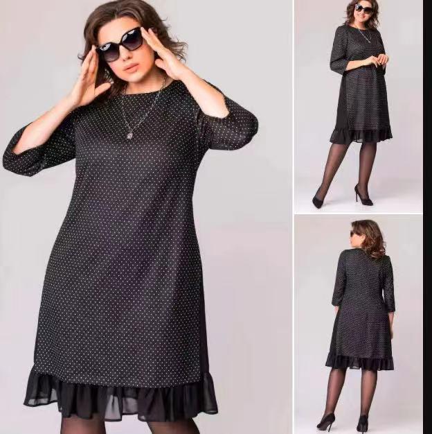 Elegant Black Polka Dot Summer Dress for Middle-Aged Women