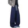 IZEXX Pleated Straight-Leg Pants for Men, Spring Loose-Fitting Striped Wide-Leg Trousers, Casual Sports Straight Pants MK01 Deep Blue M